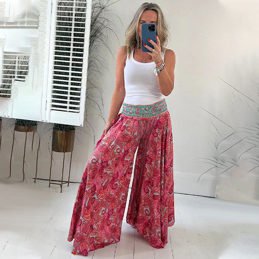 💥Begrenzter Ausverkauf 50% RABATT😍Ethnische Paisley-Druck Elastische Patchwork-Taille Leichte Hosen