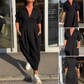 Damen Midikleid mit V-Ausschnitt und Kragen