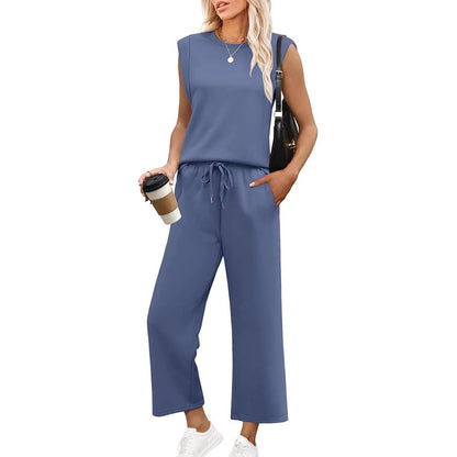 💕2025 Heiße Verkaufsaktion 60% RABATT🔥Neues zweiteiliges Set für Damen: Ärmelloses Oberteil & Weitbein-Hose